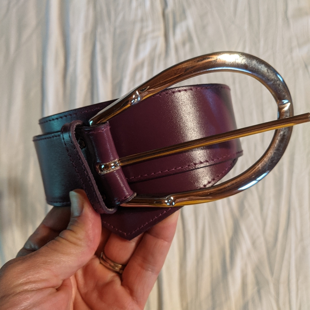 Purple Leather Belt with Silver Buckle, Small